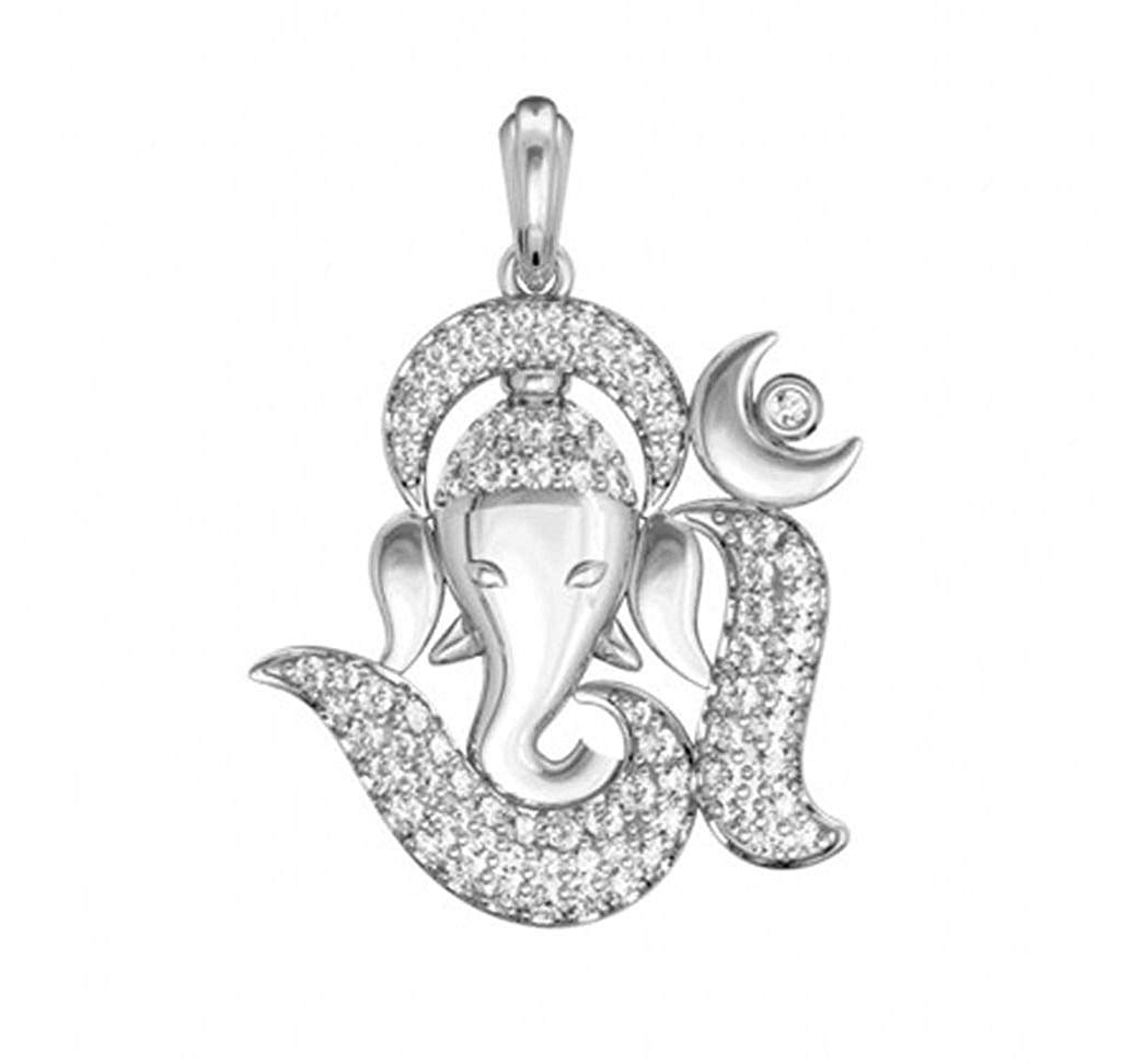 atjewels Round Cut White CZ .925 Sterling Silver Ganesh Pendant MOTHER'S DAY SPECIAL OFFER - atjewels.in