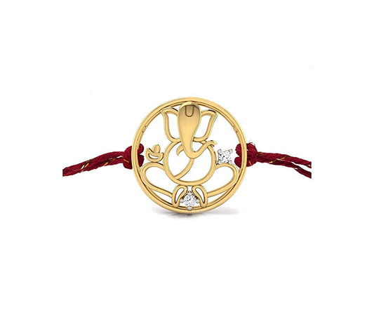 atjewels 14K Yellow Gold Over .925 Sterling Silver Round Cut White Cubic Zirconia GANESHARakhi MOTHER'S DAY SPECIAL OFFER - atjewels.in