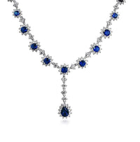 14k White Gold Over 925 Sterling Silver 60 CT Blue Sapphire & CZ Tassel Drop Tennis Women's Necklace - atjewels.in