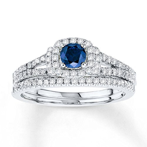 atjewels 5/8 cttw Blue and White 14K White Gold Over .925 Silver Diamond Bridal Set Ring MOTHER'S DAY SPECIAL OFFER - atjewels.in