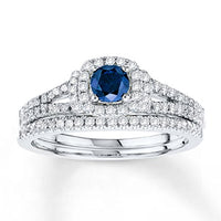 atjewels 5/8 cttw Blue and White 14K White Gold Over .925 Silver Diamond Bridal Set Ring MOTHER'S DAY SPECIAL OFFER - atjewels.in