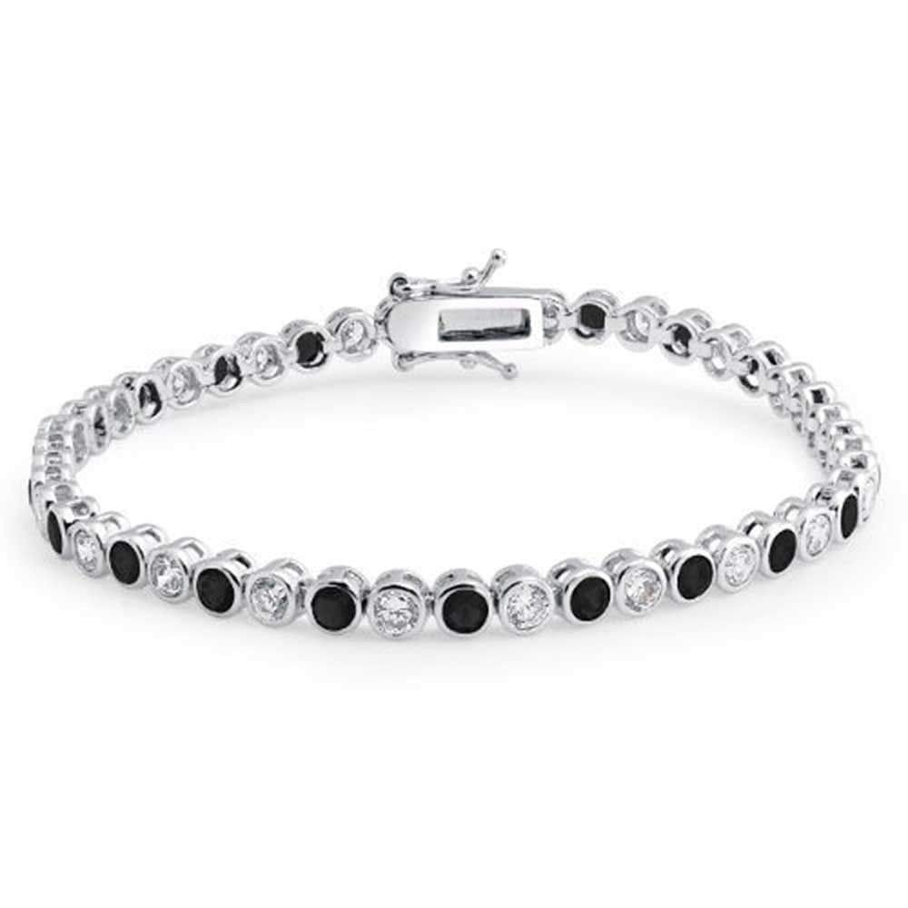 925 Sterling Silver Bezel Set 3 Ct Round Cut Cubic Zirconia 14k White Gold Over 7" Tennis Women's Bracelet - atjewels.in