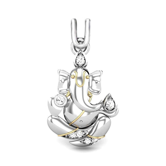atjewels Special Ganesh 925 Sterling Silver Round White Cubic Zirconia Ganpti Bappa Pendant MOTHER'S DAY SPECIAL OFFER - atjewels.in