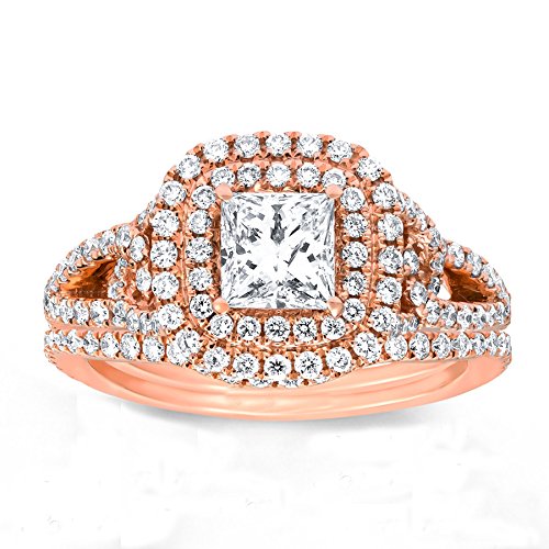 atjewels 14K Strawberry Gold Over .925 Silver Princess Cut Bridal Set Ring Free Sizing For Women's MOTHER'S DAY SPECIAL OFFER - atjewels.in