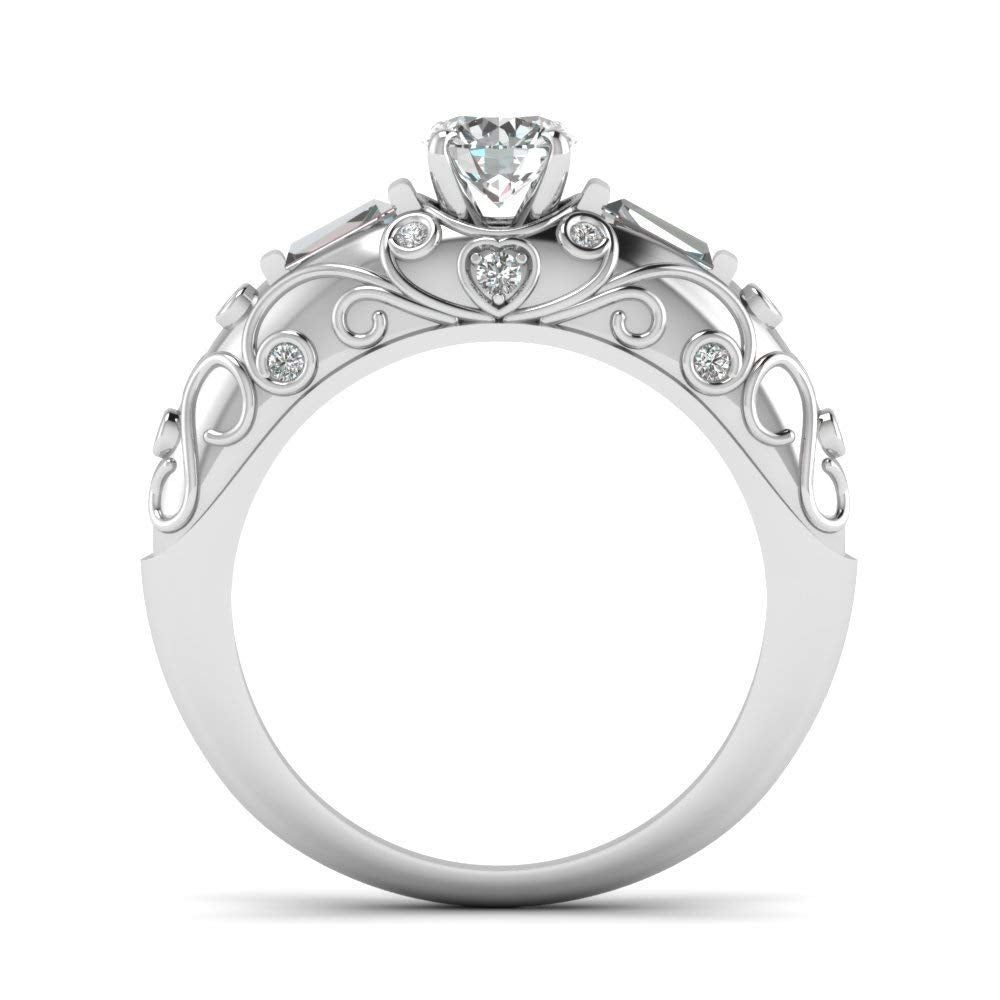 atjewels 18K White Gold Over Solid 925 Sterling Silver Round & Baguette Cut Bezel Setting Solitaire with Accents Ring Free Size MOTHER'S DAY SPECIAL OFFER - atjewels.in