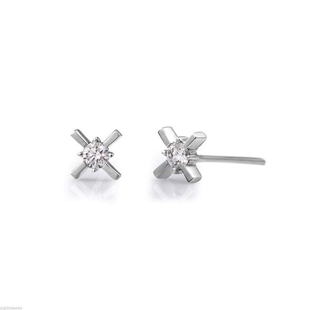 atjewels Cross Stud Earrings 14K White Gold Over 925 Sterling Silver For Women's MOTHER'S DAY SPECIAL OFFER - atjewels.in