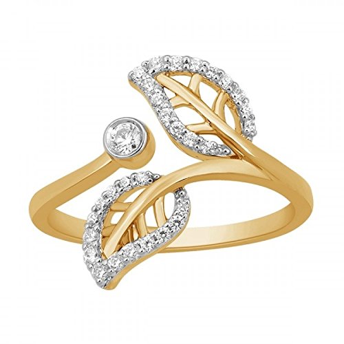 atjewels 14K Twotone Gold Over 925 Sterling Silver Round White Zirconia Bypass Leaf Ring For Women's MOTHER'S DAY SPECIAL OFFER - atjewels.in