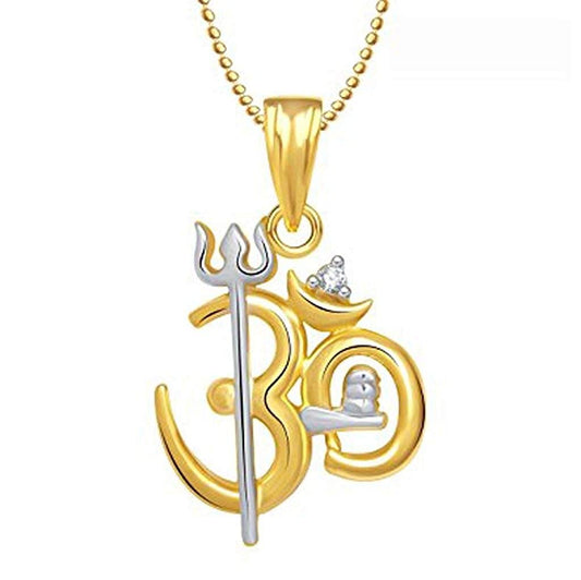 Two Tone Gold On 925 Sterling Silver Round White CZ OM with Trishul Pendant - atjewels.in