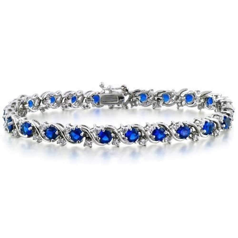 4 CT Round Cut Blue Sapphire & CZ 14K White Gold Over 925 Sterling Silver Infinity Waved Bracelet - atjewels.in