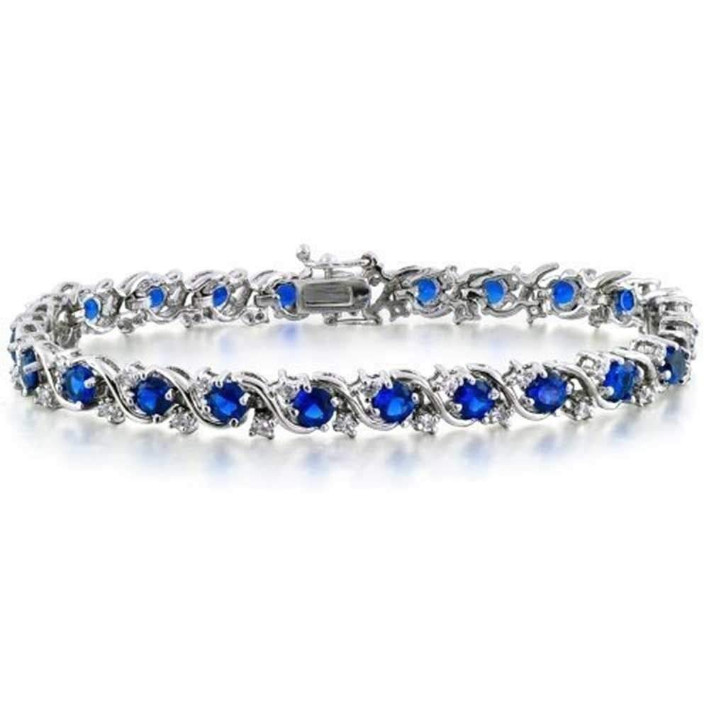 4 CT Round Cut Blue Sapphire & CZ 14K White Gold Over 925 Sterling Silver Infinity Waved Bracelet - atjewels.in