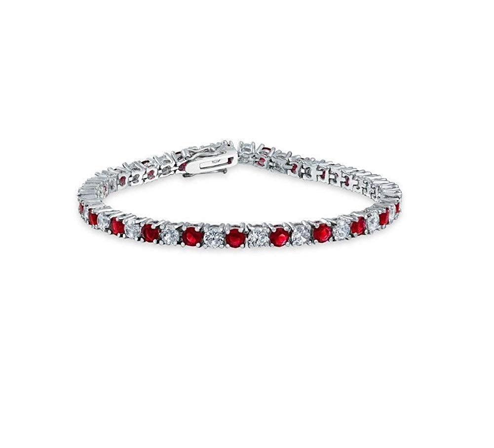 3 CT Round Cut Red Ruby & CZ 14K White Gold Over 925 Sterling Silver Tennis Women's 7" Bracelet - atjewels.in