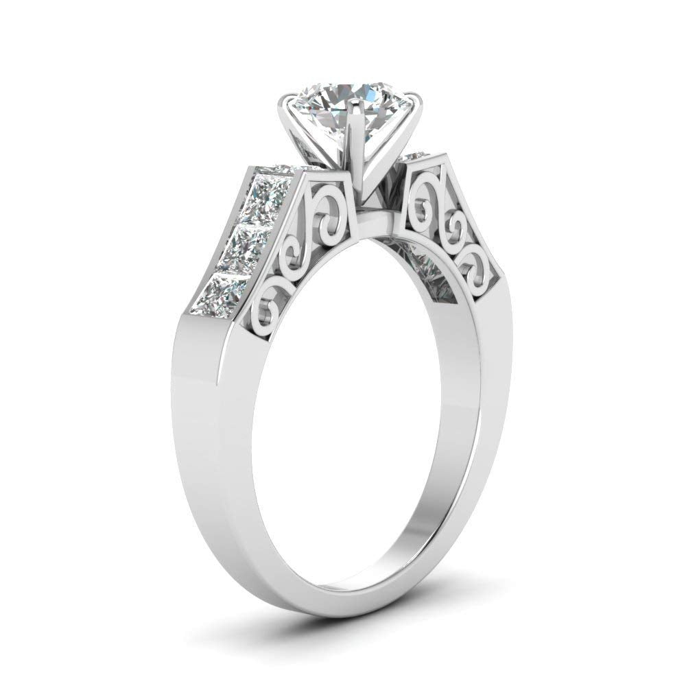 atjewels 18K White Gold Over .925 Silver Round & Princess Diamond Solitaire W/ Accent Ring For Women MOTHER'S DAY SPECIAL OFFER - atjewels.in