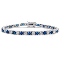 5.00 CT Round Cut Blue Sapphire & Cubic Zirconia 14K White Gold Over 925 Sterling Silver Tennis 7" Bracelet - atjewels.in