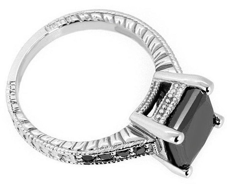 2 CT Princess Cut Black Cubic Zirconia Diamond 925 Sterling Sliver Women Engagement Ring