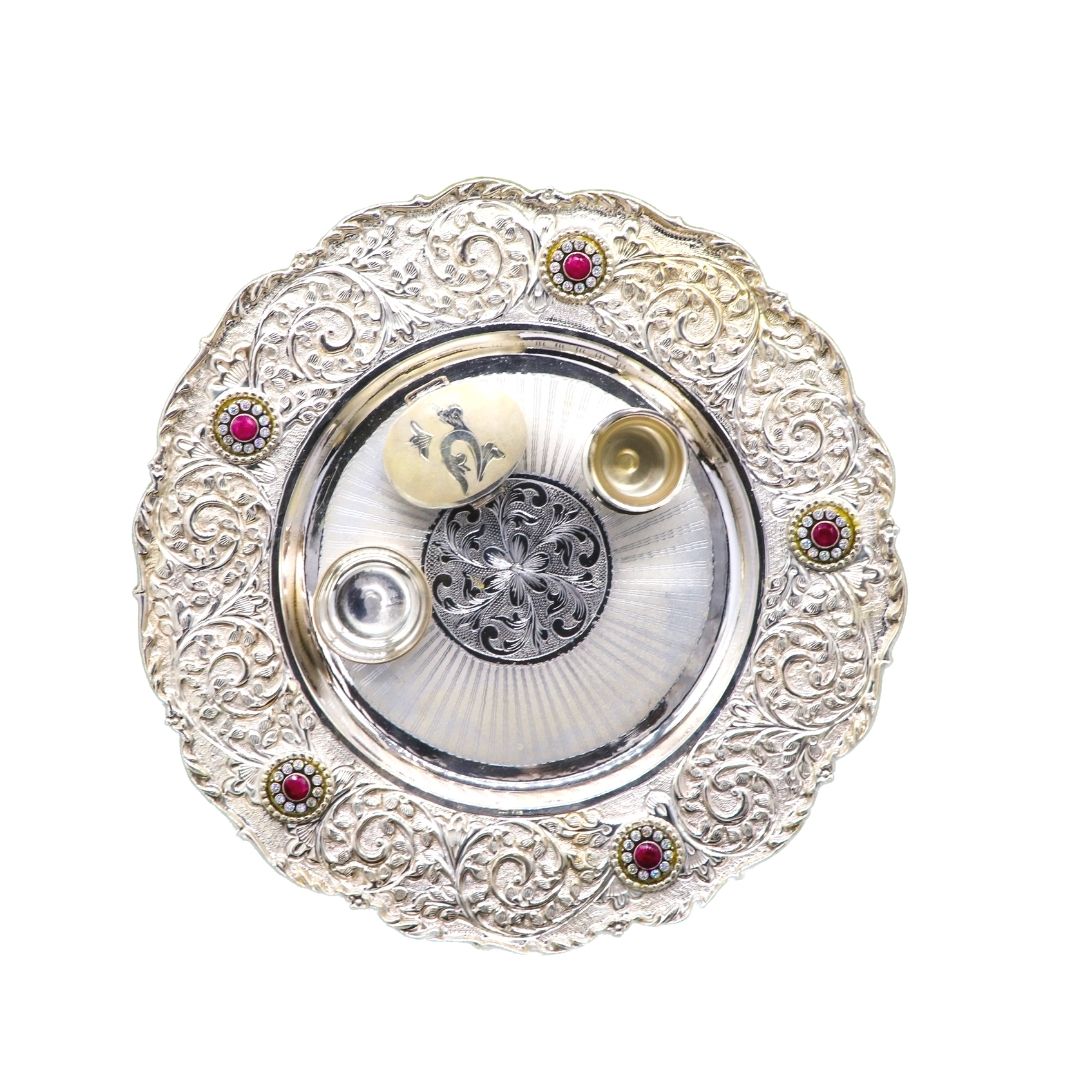 Exclusive Silver Floral Arati Thali Festive Special