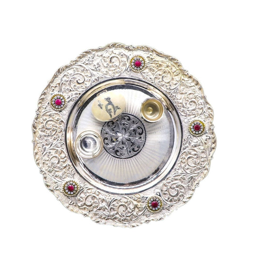 Exclusive Silver Floral Arati Thali Festive Special