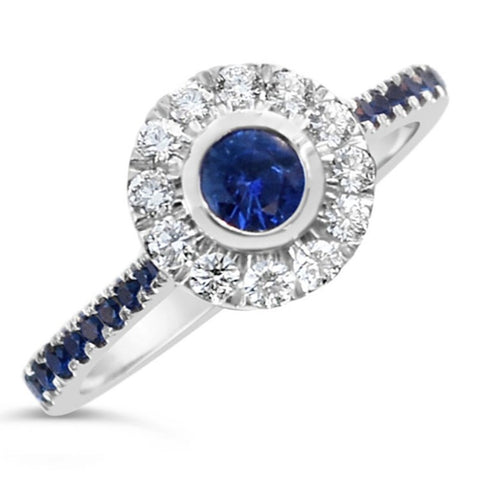 0.65 CT Round Cut Blue Sapphire Diamond 925 Sterling Silver Unique Engagement Halo Ring