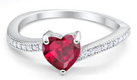 1 CT Heart Cut Red Ruby Diamond 925 Sterling Silver Women Engagement Bypass Love Ring