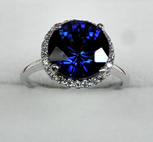 5 CT Sterling Silver Blue Sapphire Oval Cut Diamond Anniversary Halo Ring