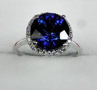5 CT Sterling Silver Blue Sapphire Oval Cut Diamond Anniversary Halo Ring