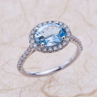 2 CT 925 Sterling Silver Aquamarine Oval Cut Diamond Engagement Halo Ring