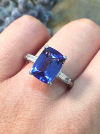 3 CT Cushion Cut Tanzanite 925 Sterling Silver Solitaire Engagement Diamond Ring