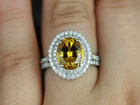14k White Gold Over Oval Cut Yellow Sapphire Double Halo Engagement Wedding Set - atjewels.in