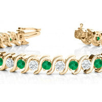 10CT Round Cut Emerald & Diamond 14K Yellow Gold Over 7'' Tennis Link Bracelet - atjewels.in