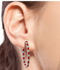 3 CT Round Cut Red Garnet 925 Sterling Silver Wedding Diamond Hoop Women's Earrings