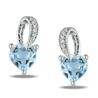 Heart Cut Aquamarine 14K White Gold Over Solitaire Diamond Engagement Earrings - atjewels.in
