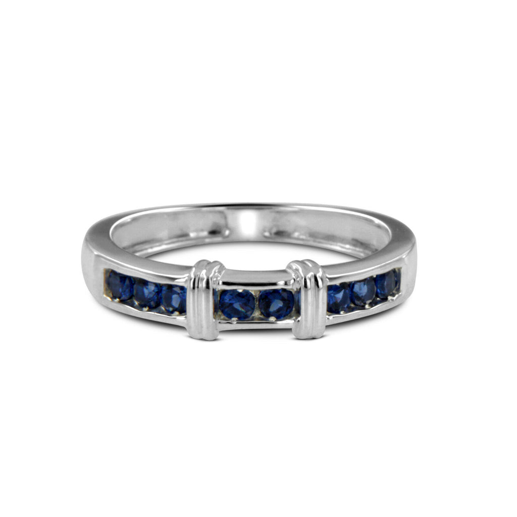 1/2 CT Round Curt Blue Sapphire 14k Solid White Gold Over Mens Wedding Band Ring - atjewels.in
