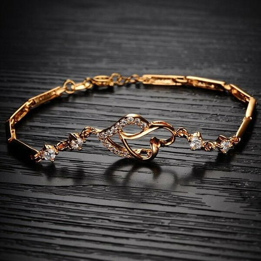 1CT Round Cut Diamond 14k Yellow Gold Over Love Double Heart Promise 7" Bracelet - atjewels.in