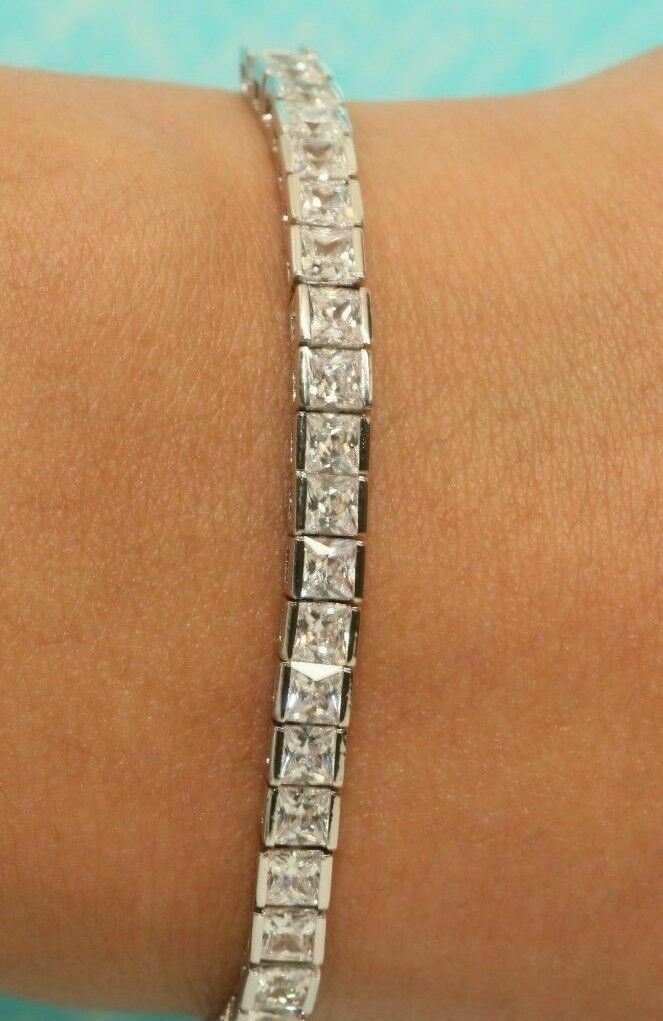 Haus of Brilliance 14K White Gold 5.0 Cttw Princess Cut Diamond Invisible  Set Alternating Size D Shaped Links Tennis Bracelet (H-I, SI2-I1) - 7”