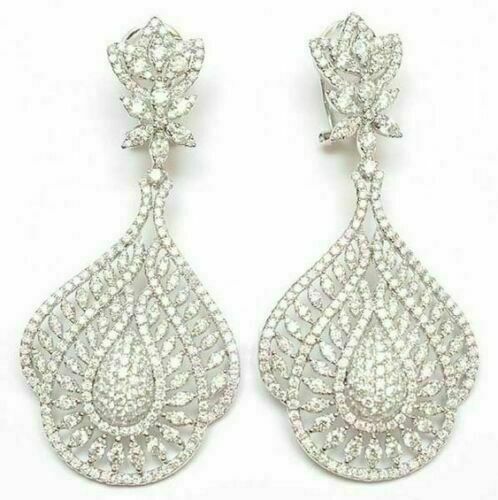 4 TC 14k White Gold Over Round Cut Diamond Cluster Drop Dangle Womens Earrings - atjewels.in