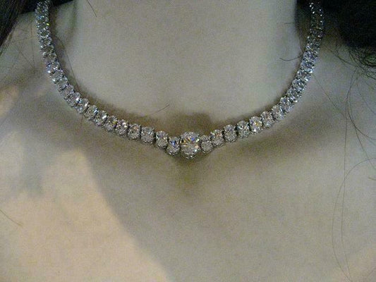 50 CT Brilliant Cut D/VVS1 Diamond Tennis 16" Necklace 925 Sterling Sliver