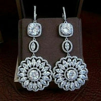 6 CT Brilliant Cut Diamond 14k White Gold Over Cluster Engagement Drop Earrings - atjewels.in