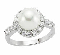 2 CT Round Cut Pearl With Diamond 925 Sterling Sliver Halo Engagement Ring