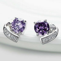 925 Sterling Silver 1 CT Round Cut Amethyst Solitaire Stud Diamond Earrings