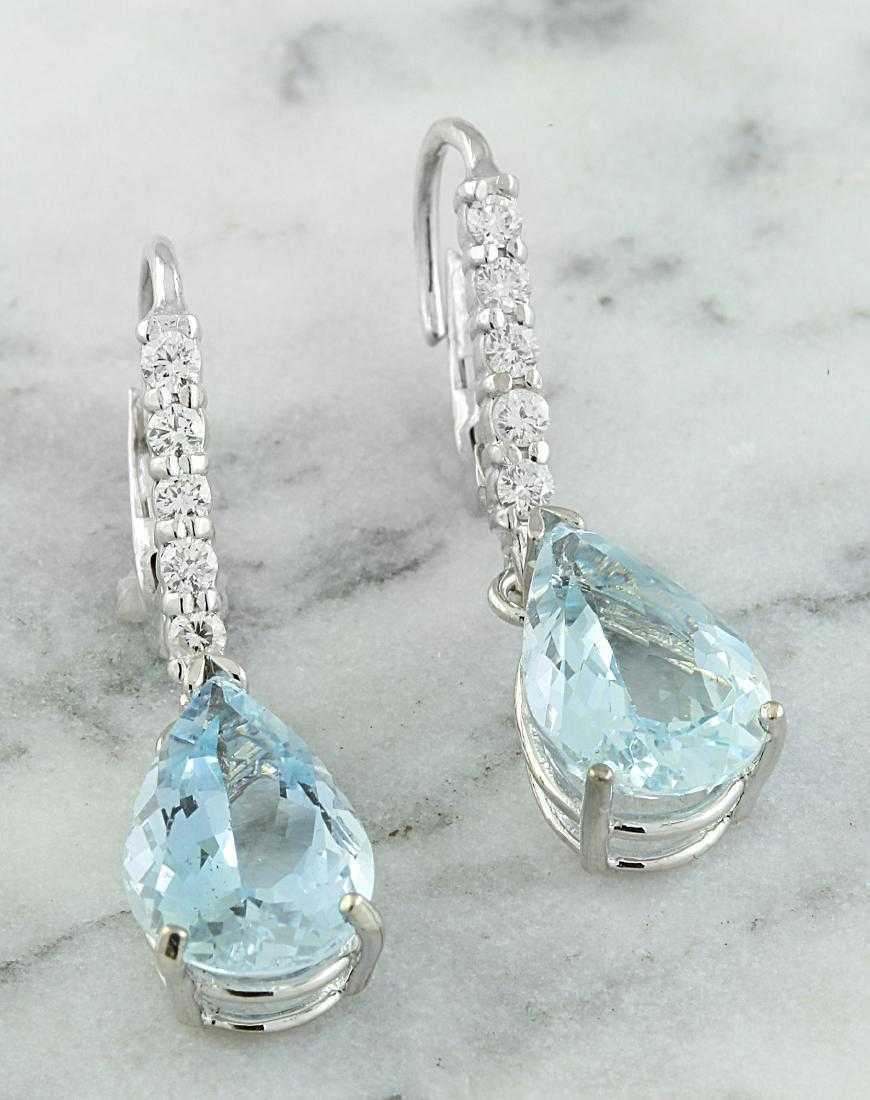 2 CT Pear Cut Aquamairne 14k White Gold Over Tear Drop Dangle Diamond Earrings - atjewels.in