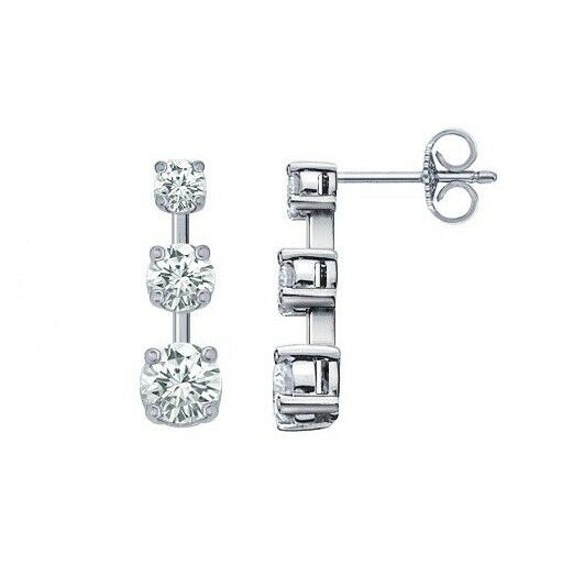 1.5 CT Round Cut Diamond 14k White Gold Over Three-Stone Stud Womens Earrings - atjewels.in