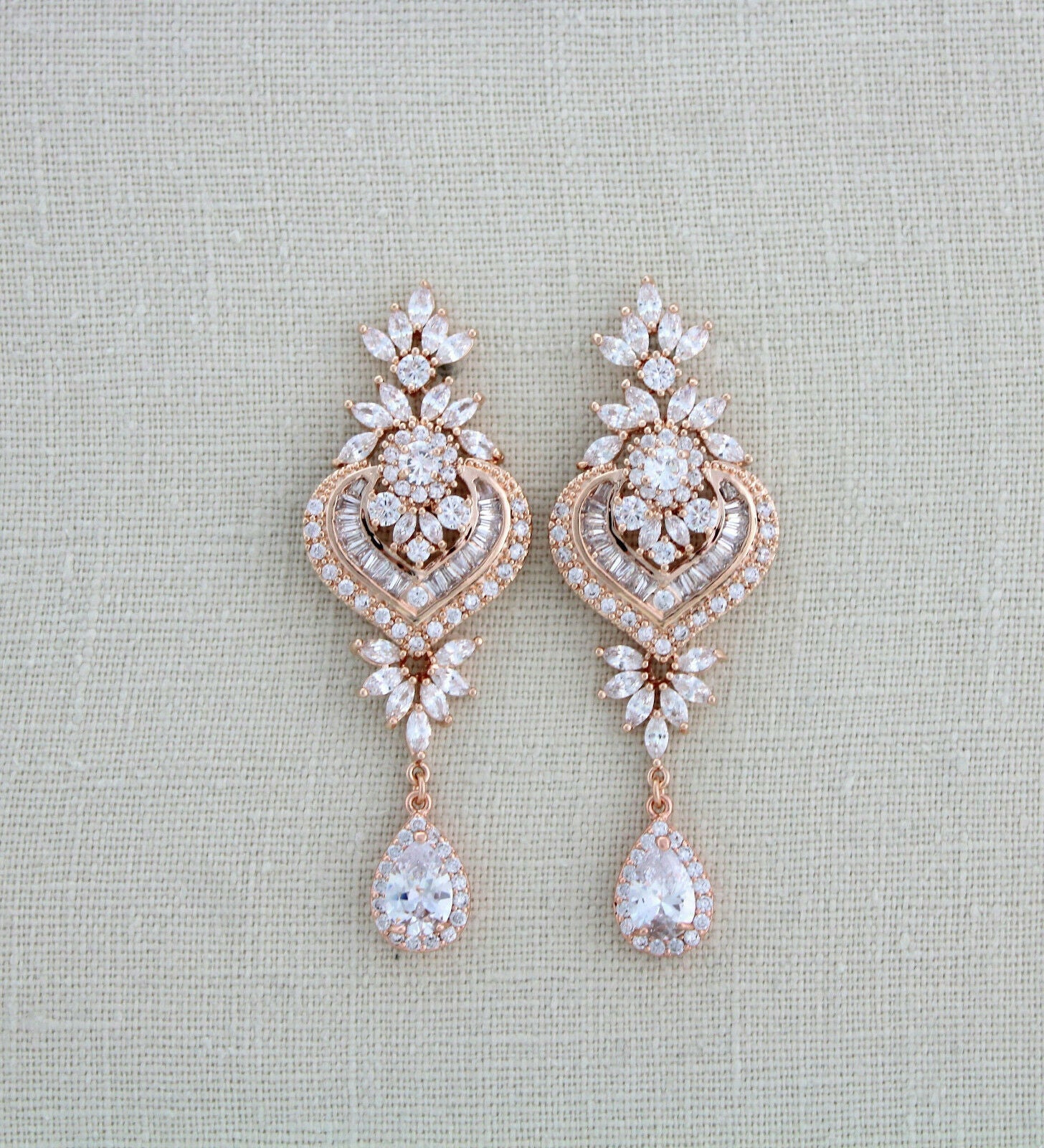 14k Rose Gold Over 3 CT Multi Cut Diamond Cluster Heart Wedding Drop Earrings - atjewels.in