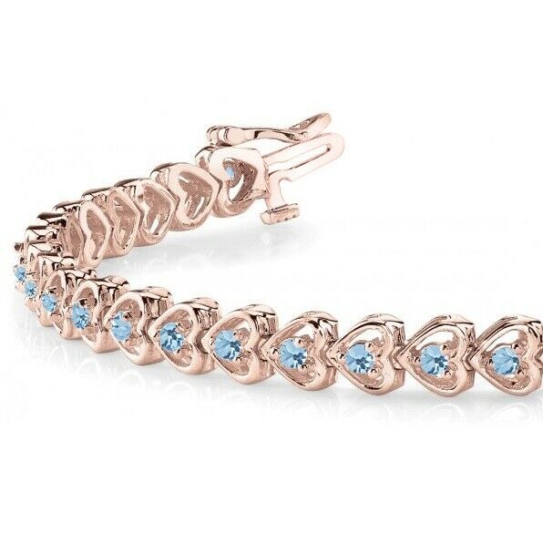 8 CT Round Cut Amethyst 14K  Rose Gold Over 7'' Tennis Link Heart Bracelet - atjewels.in