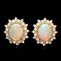1.5CT Oval Cut Fire Opal 14k Yellow Gold Over Halo Diamond Promise Stud Earrings - atjewels.in