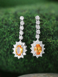 3 CT Oval Cut Citrine 925 Sterling Silver Diamond Drop Dangle Women's Earrings