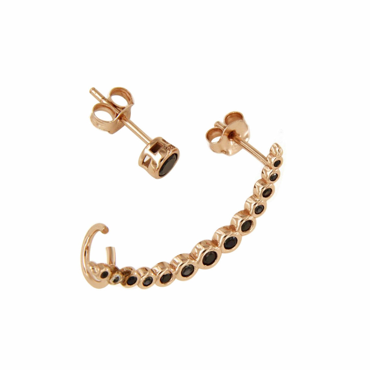14K Rose Gold Over .925 Sterling Silver Black Cubic Zirconia Cuff Stud Earrings - atjewels.in