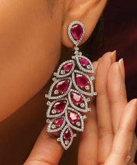 14k White Gold Over 8 CT Pear Cut Ruby Wedding Chandelier Drop Diamond Earrings - atjewels.in