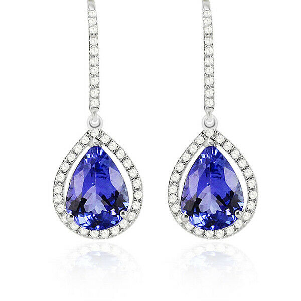 2 CT Pear Cut Tanzanite 14k White Gold Over Diamond Drop Dangle Wedding Earrings - atjewels.in