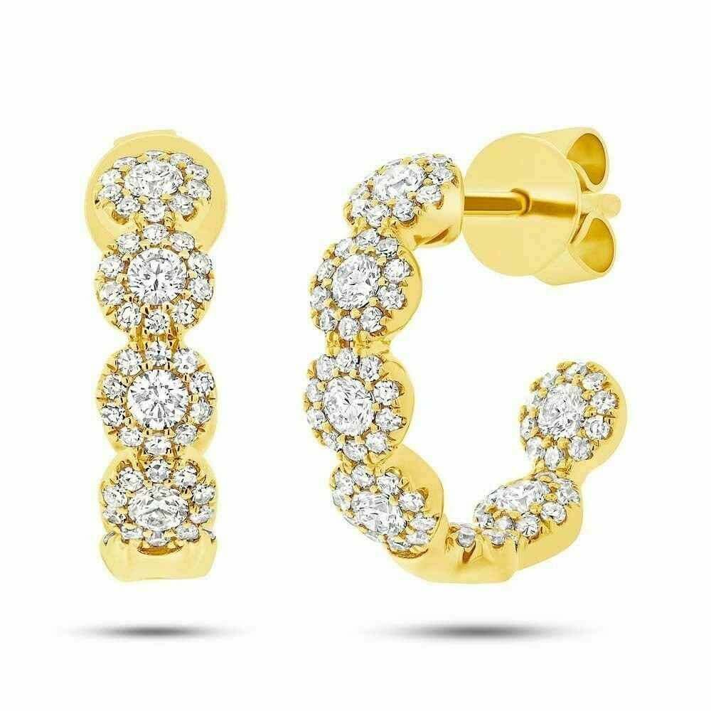 1.2CT Round Cut Diamond 925 Sterling Silver Halo Half Hoop Stud Womens Earrings