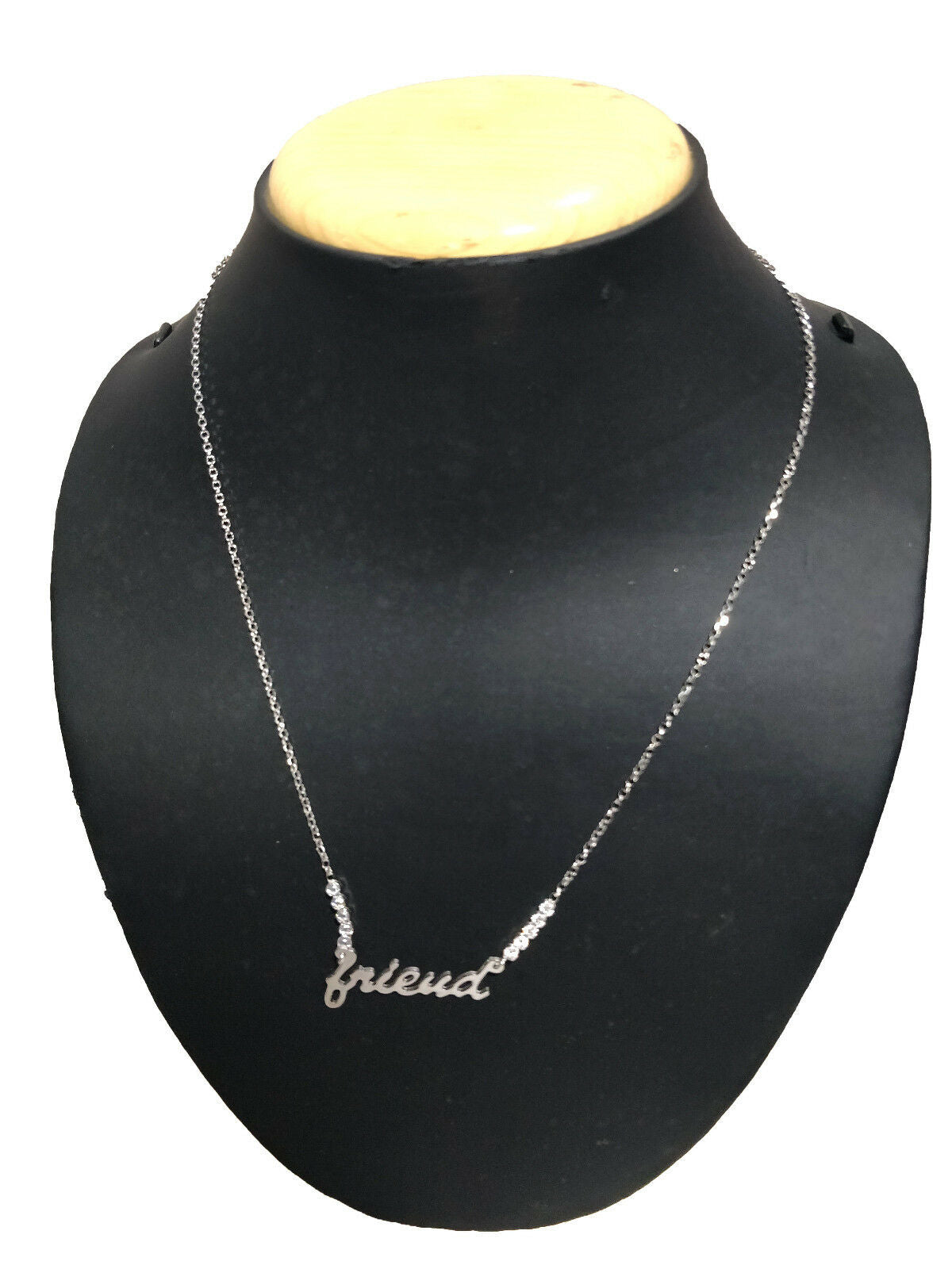 14k White Gold Over Round Cut Diamond FRIEND Pendant 16" Adjustable Necklace - atjewels.in