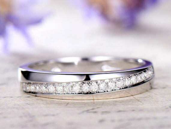 1CT Round Cut Diamond 14k White Gold Over Half Eternity Bridal Wedding Band Ring - atjewels.in